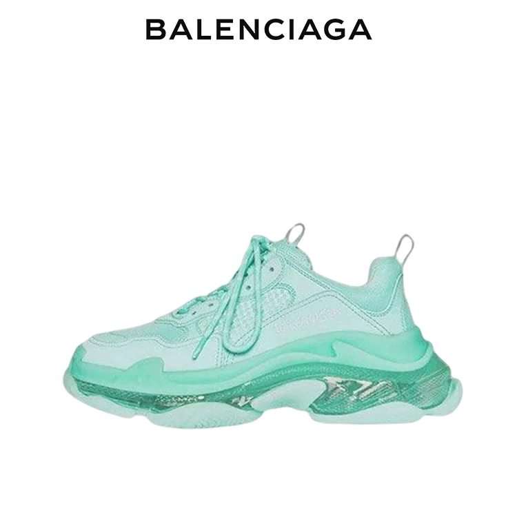 BALENCIAGA巴黎世家TRIPLE S CLEAR SOLE女士時尚運動老爹鞋 薄荷綠