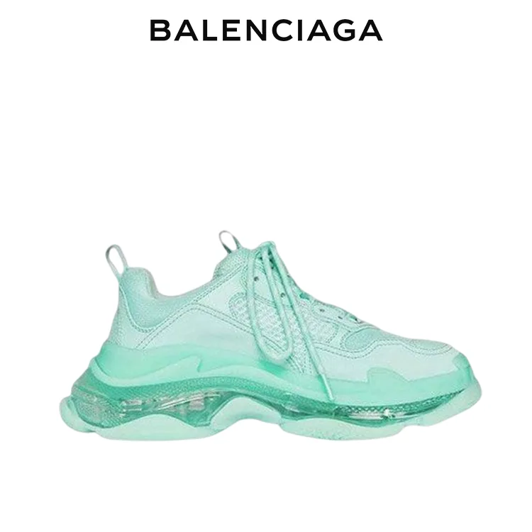 BALENCIAGA巴黎世家TRIPLE S CLEAR SOLE女士時尚運動老爹鞋 薄荷綠