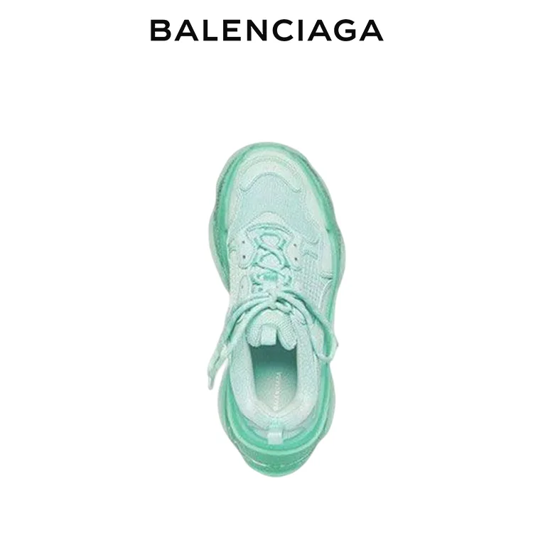 BALENCIAGA巴黎世家TRIPLE S CLEAR SOLE女士時尚運動老爹鞋 薄荷綠