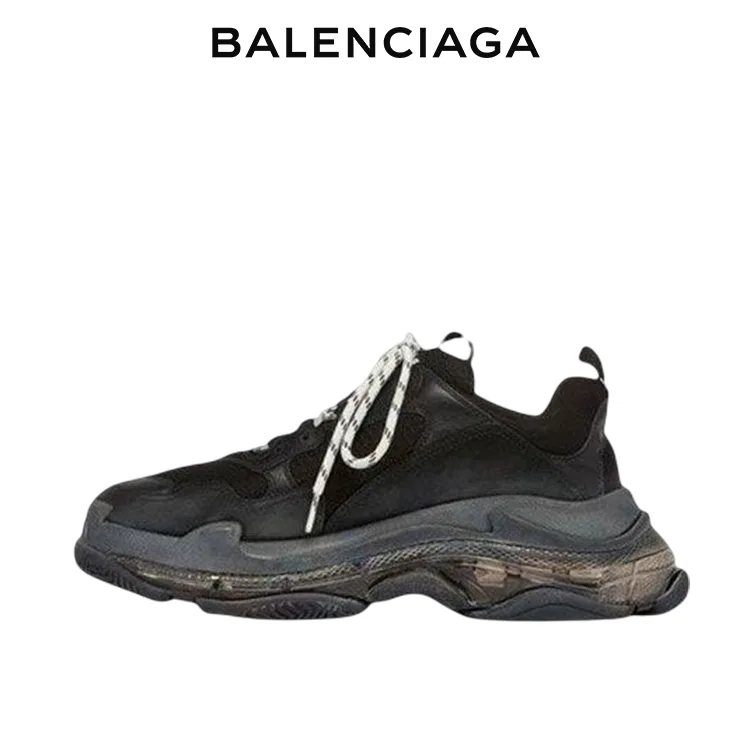 BALENCIAGA巴黎世家TRIPLE S CLEAR SOLE黑色水洗做舊老爹鞋 男女同款