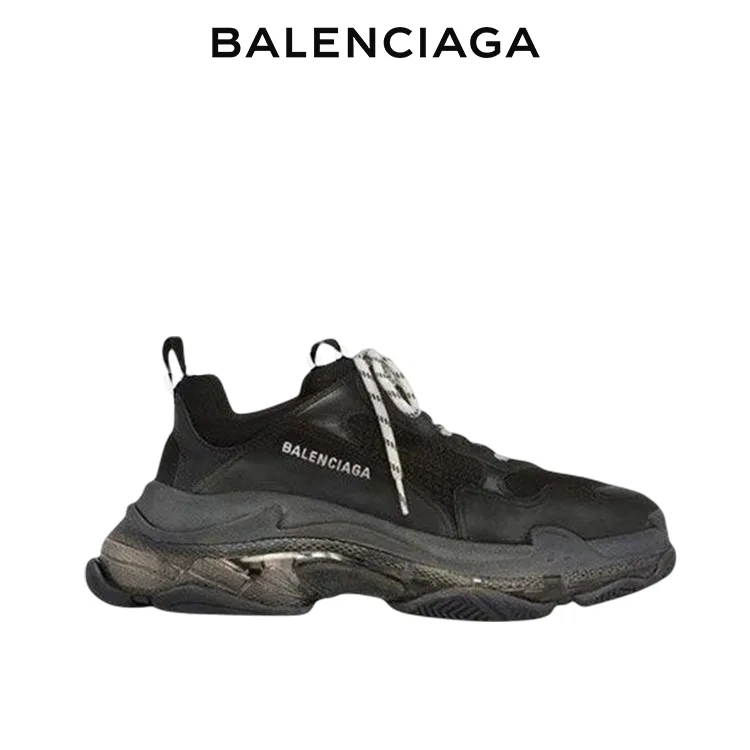 BALENCIAGA巴黎世家TRIPLE S CLEAR SOLE黑色水洗做舊老爹鞋 男女同款