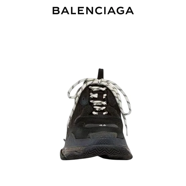 BALENCIAGA巴黎世家TRIPLE S CLEAR SOLE黑色水洗做舊老爹鞋 男女同款