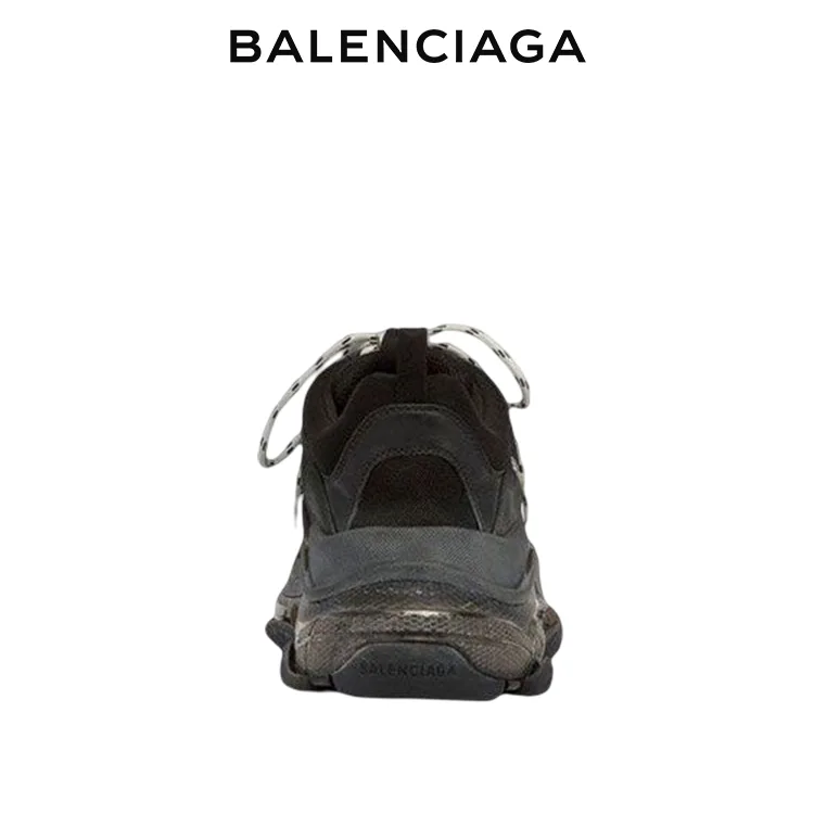 BALENCIAGA巴黎世家TRIPLE S CLEAR SOLE黑色水洗做舊老爹鞋 男女同款