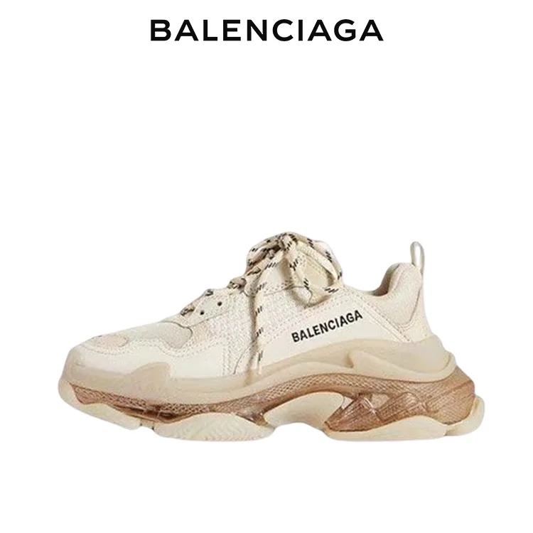 BALENCIAGA巴黎世家TRIPLE S CLEAR SOLE女士奶茶色老爹鞋