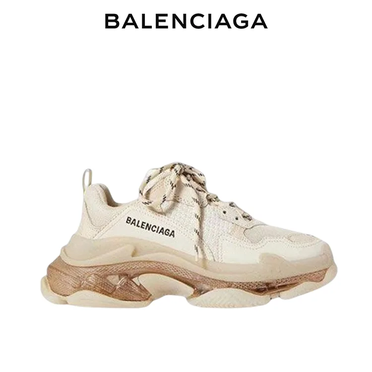 BALENCIAGA巴黎世家TRIPLE S CLEAR SOLE女士奶茶色老爹鞋