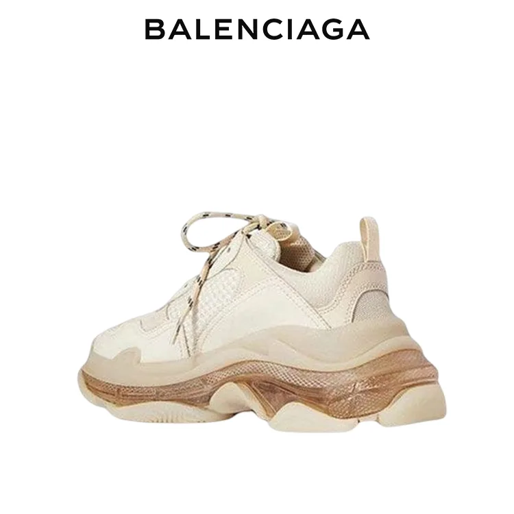 BALENCIAGA巴黎世家TRIPLE S CLEAR SOLE女士奶茶色老爹鞋