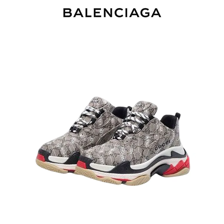 BALENCIAGA GUCCI 巴黎世家古馳聯名TRIPLE S老爹鞋 滿LOGO 男女同款