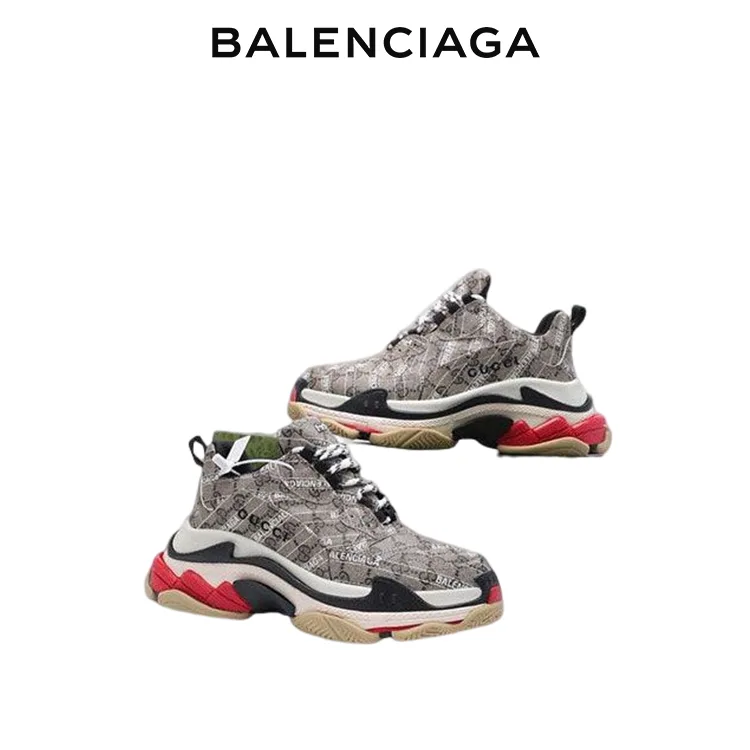 BALENCIAGA GUCCI 巴黎世家古馳聯名TRIPLE S老爹鞋 滿LOGO 男女同款