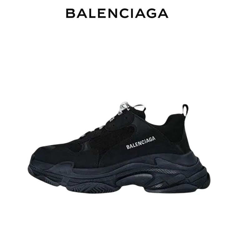 BALENCIAGA巴黎世家TRIPLE S品牌標識黑色老爹鞋 男女同款