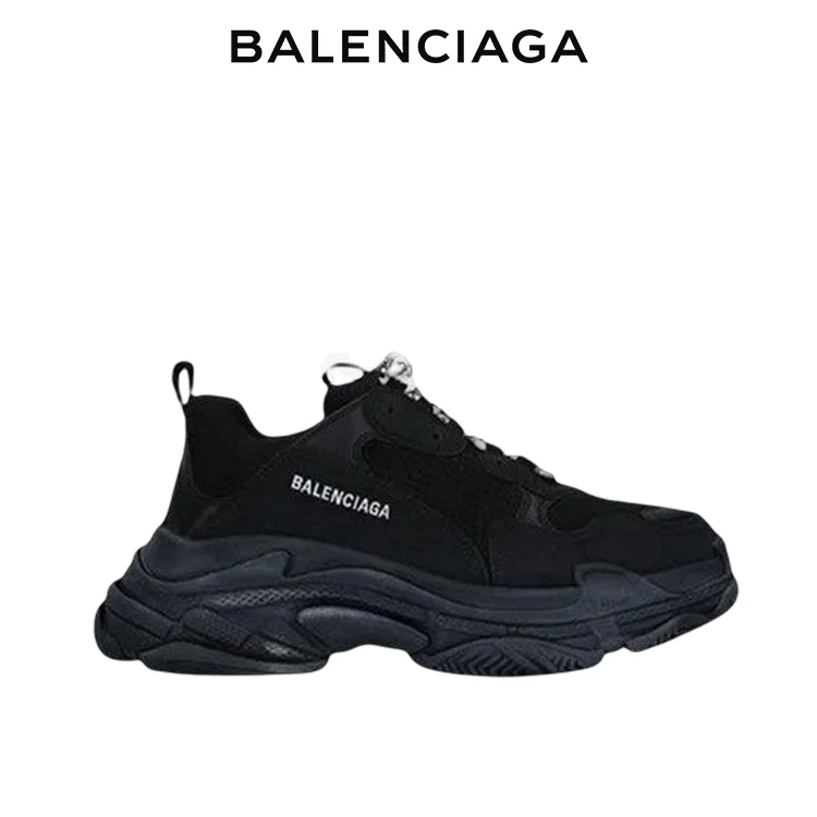 BALENCIAGA巴黎世家TRIPLE S品牌標識黑色老爹鞋 男女同款