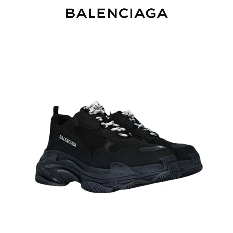 BALENCIAGA巴黎世家TRIPLE S品牌標識黑色老爹鞋 男女同款