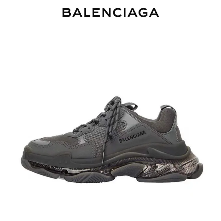 BALENCIAGA巴黎世家TRIPLE S CLEAR SOLE男士復古老爹鞋 黑灰色