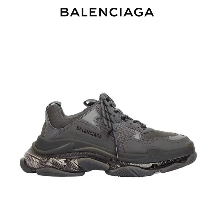 BALENCIAGA巴黎世家TRIPLE S CLEAR SOLE男士復古老爹鞋 黑灰色