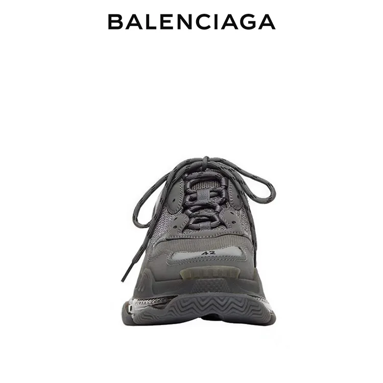 BALENCIAGA巴黎世家TRIPLE S CLEAR SOLE男士復古老爹鞋 黑灰色