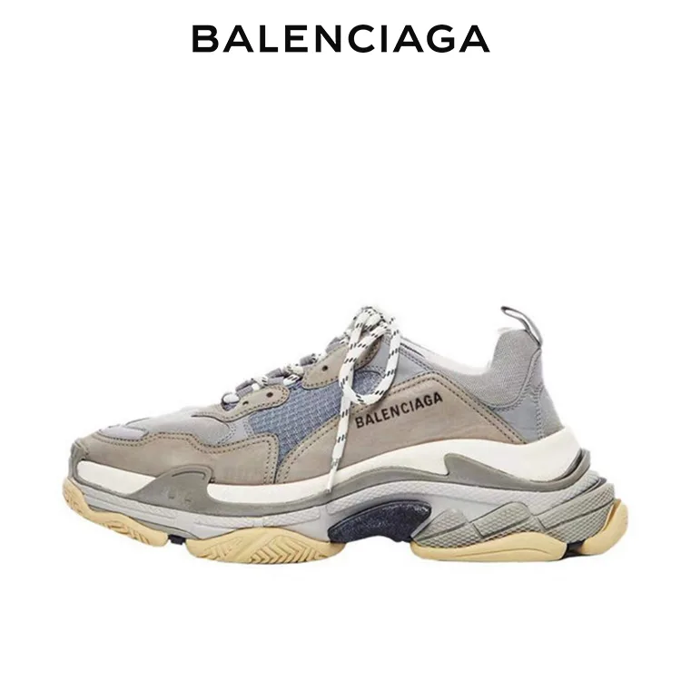 BALENCIAGA巴黎世家TRIPLE S品牌標識老爹鞋 灰色 男女同款