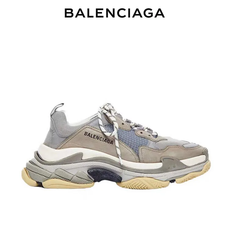 BALENCIAGA巴黎世家TRIPLE S品牌標識老爹鞋 灰色 男女同款