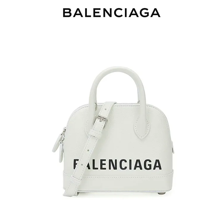 BALENCIAGA巴黎世家VILLE女士白色品牌標識貝殼包拉鍊開合斜挎手提包