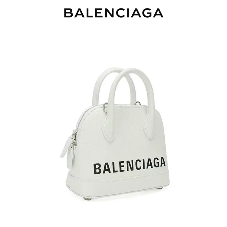 BALENCIAGA巴黎世家VILLE女士白色品牌標識貝殼包拉鍊開合斜挎手提包