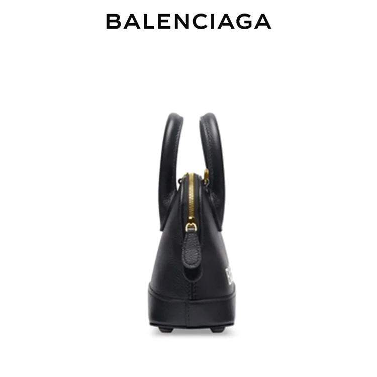 BALENCIAGA巴黎世家VILLE女士黑色品牌標識貝殼包拉鍊開合斜挎手提包