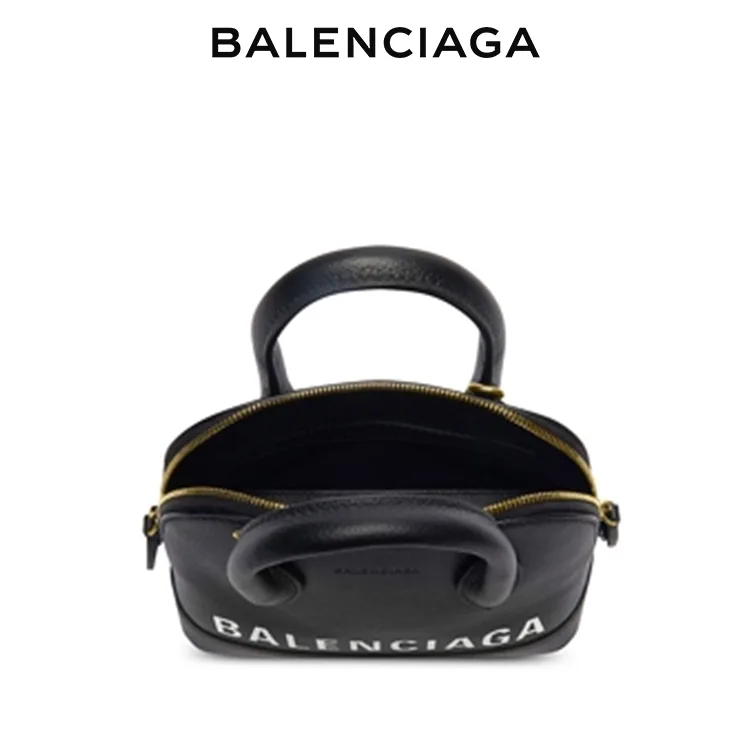 BALENCIAGA巴黎世家VILLE女士黑色品牌標識貝殼包拉鍊開合斜挎手提包