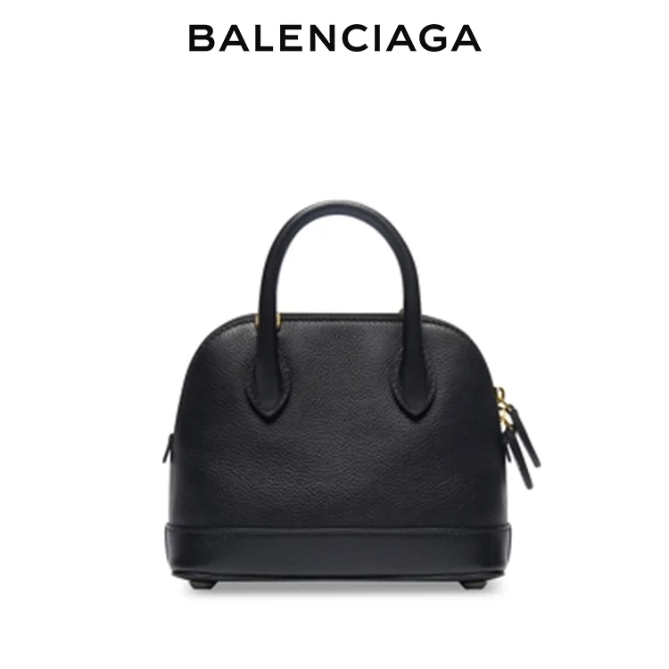 BALENCIAGA巴黎世家VILLE女士黑色品牌標識貝殼包拉鍊開合斜挎手提包