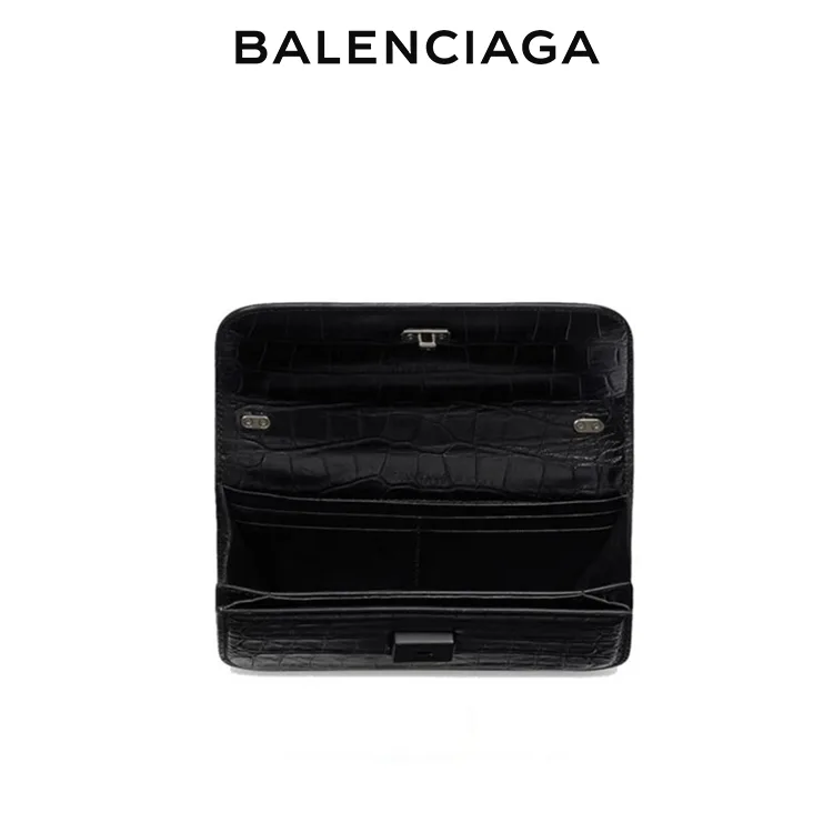 BALENCIAGA巴黎世家GOSSIP女士雙B鱷魚紋壓花鏈條錢包皮夾