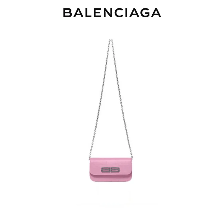 BALENCIAGA巴黎世家GOSSIP女士雙B鱷魚紋壓花鏈條錢包皮夾