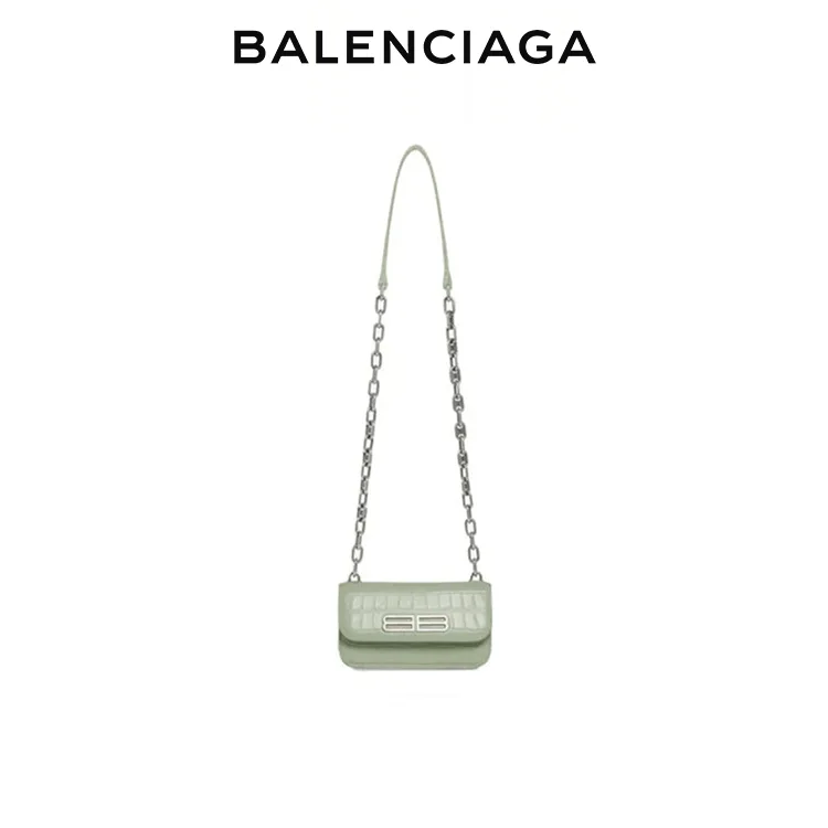 BALENCIAGA巴黎世家GOSSIP女士雙B鱷魚紋壓花鏈條錢包皮夾